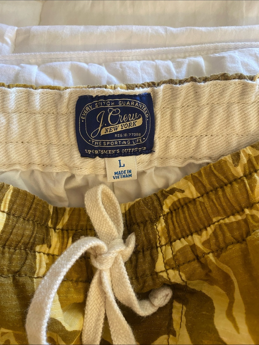 J. Crew Men's Mustard Floral Drawstring Shorts with Navy Flowers - Picture 4 of 7